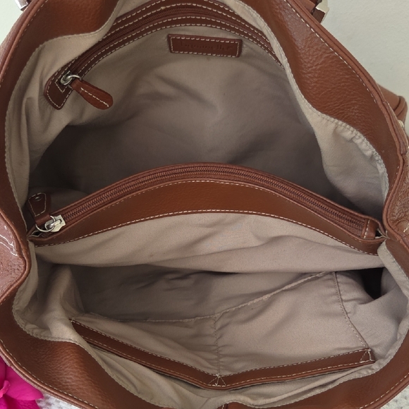 Tignanello Brown Cognac Pebbled Learher Shoulder Bag Purse - Picture 11 of 16